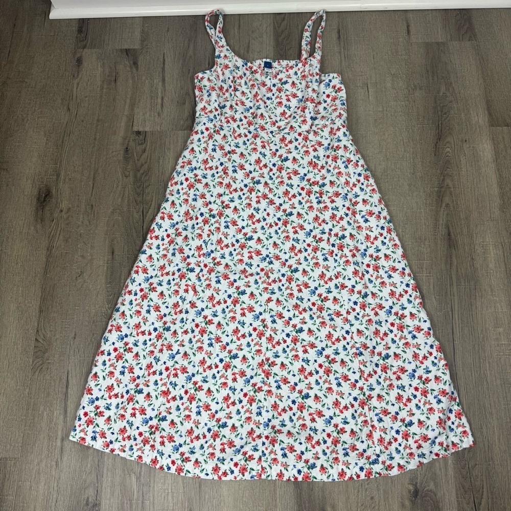 Old Navy Linen Blend Floral Midi Sundress Large Cottagecore Smocked Romantic